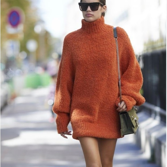Land of Distraction Willie Oversized Sweater in Orange Cowl Turtleneck Large - Picture 10 of 11